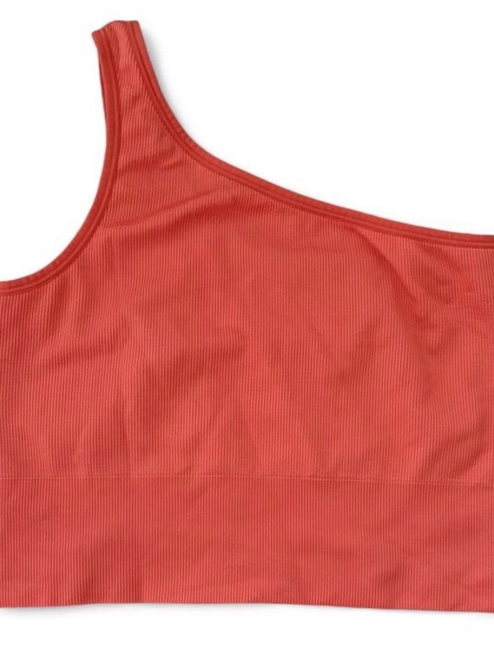 Women’s One-Shoulder Ribbed Longline Sports Bra in Coral